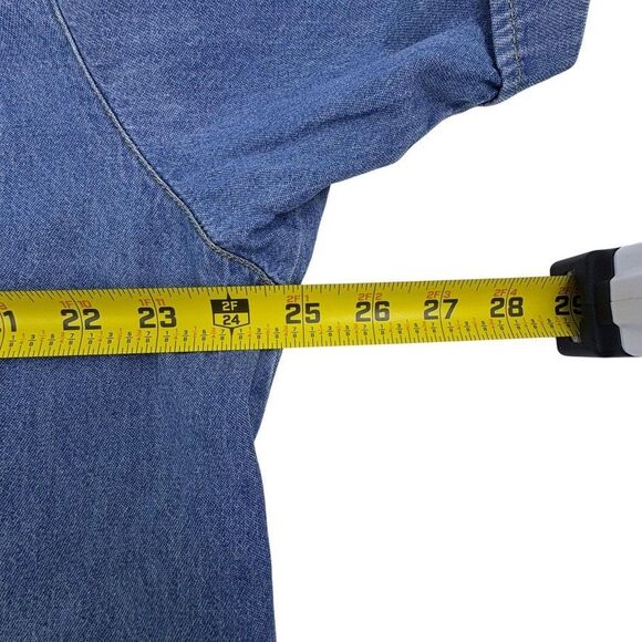 VTG  Denim Leopard Cheetah Shirt Quacker Factory SS Button Jungle Safari Large - Picture 10 of 12